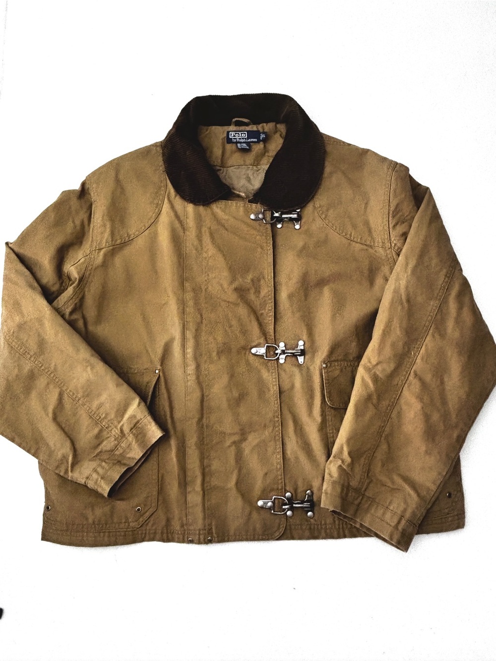 Vintage Y2K Polo by Ralph Lauren Brown Cotton Canvas Toggle Fireman Jacket XL